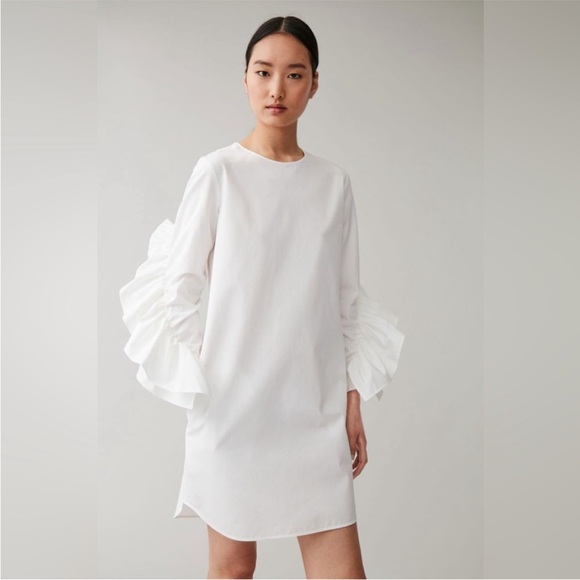 COS White Ruffle Sleeve Mini Dress - Picture 2 of 10